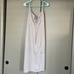 Midi Dress: Beige & Black, front slit, lightweight. Size:S